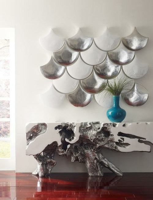 Freeform Silver Leaf Console Table – Large Sculptural Resin Statement Piece