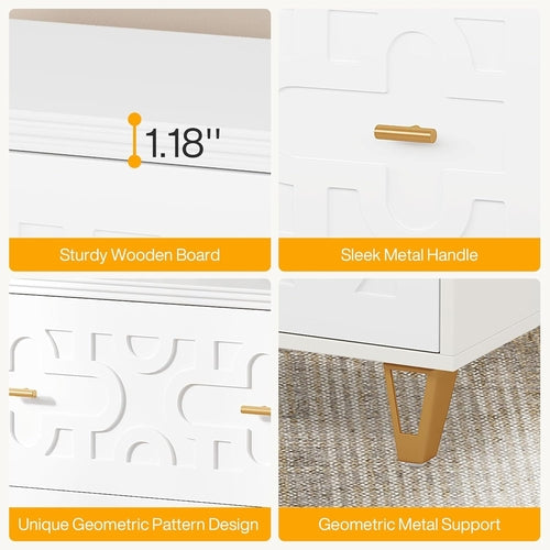 Consola de archivo lateral Aurora Luxe en blanco y dorado