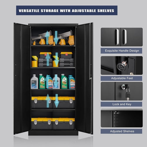 Gabinete de almacenamiento de metal con estantes ajustables negro