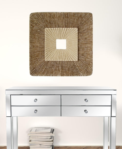 Placa de pared cuadrada cóncava de doble capa acanalada marrón – Arte contemporáneo en arenisca de 66 cm