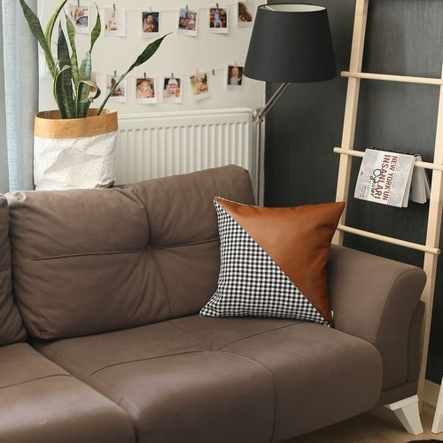 Cojín con diseño de pata de gallo y piel sintética dividida 