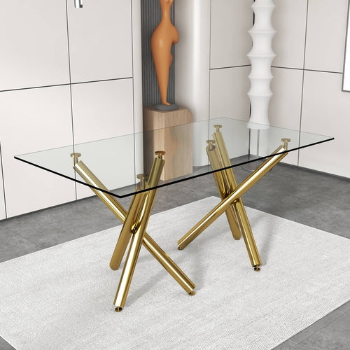 Solara Glas-Esstisch – Goldene Minimalistische Edition