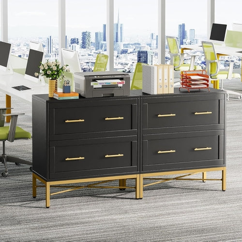 Noir Luxe Gold-Frame Lateral Filement Console