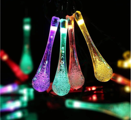 Solarbetriebene Lichterkette in Tropfenform – 30 LED-Lichterketten für den Außenbereich