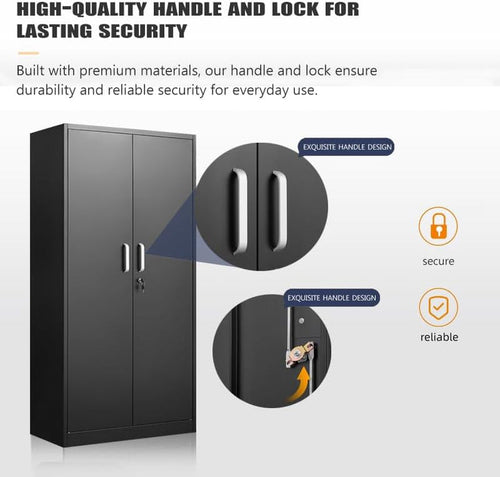 Gabinete de almacenamiento de metal con estantes ajustables negro