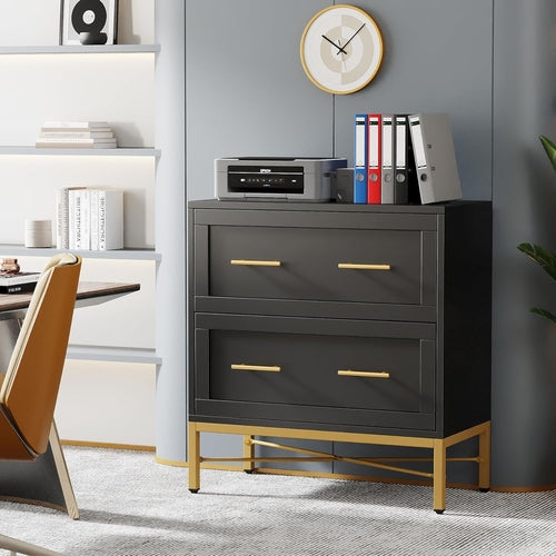 Noir Luxe Gold-Frame Lateral Filement Console