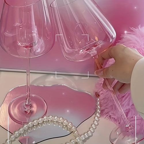 Weingläser aus Kristallglas „Pink Flamingo“ – Elegantes, schräg geschnittenes 2-teiliges Set