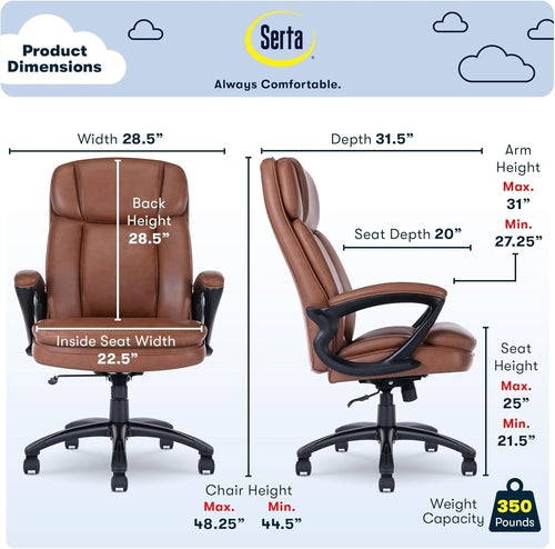 Silla ejecutiva Fairbanks Luxe con respaldo alto en color coñac