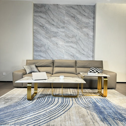 Gold & Sintered Stone Coffee Table Set – Modern Dual-Layer Design 2-Piece