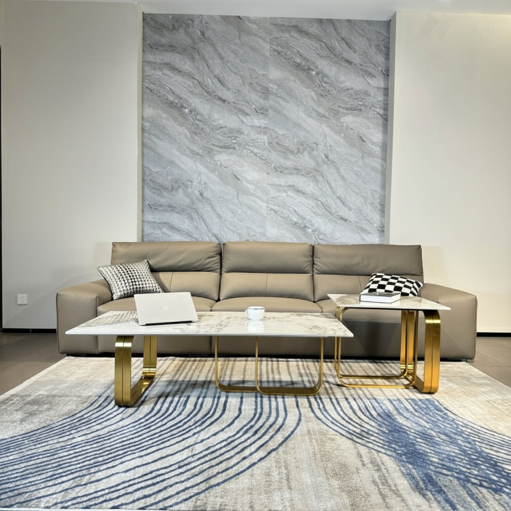 Gold & Sintered Stone Coffee Table Set – Modern Dual-Layer Design 2-Piece