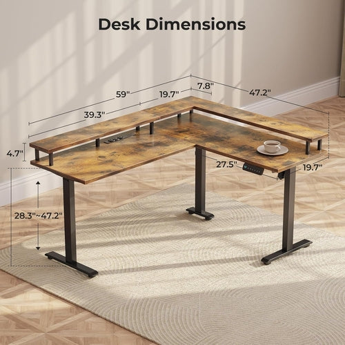 Escritorio eléctrico de pie en forma de L ApexRise de 59"