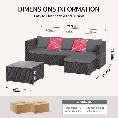 Vielseitiges, wetterfestes Rattan-Gartensofa-Set – Modulares Outdoor-Ecksofa mit Kissen