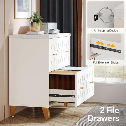 Consola de archivo lateral Aurora Luxe en blanco y dorado