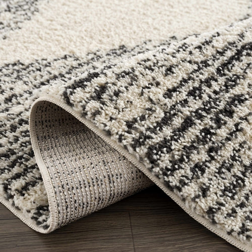Beige and Charcoal Moroccan Shag Area Rug with Fringe