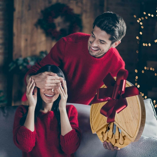 Drehbares Käsebrett aus Bambus mit versteckter Schublade und Messerset – 35,5 cm Durchmesser