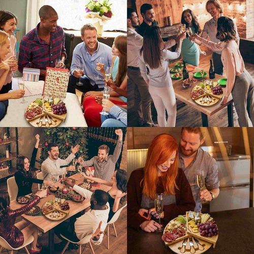 Drehbares Käsebrett aus Bambus mit versteckter Schublade und Messerset – 35,5 cm Durchmesser