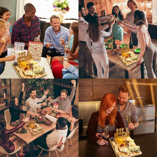 Tabla de quesos de bambú con portacuchillos extraíble y juego de cuatro piezas 