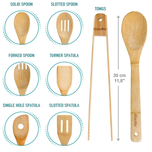 Juego de utensilios de cocina de bambú de 7 piezas