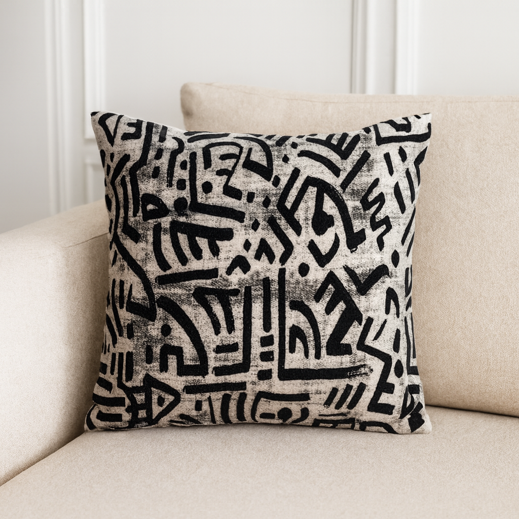 Black and White Abstract Velvet Throw Pillow