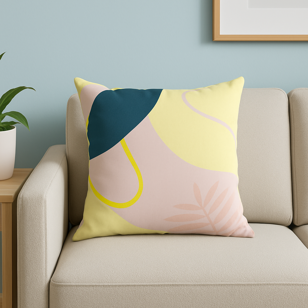 Cojín cuadrado con estampado de hojas verdes 