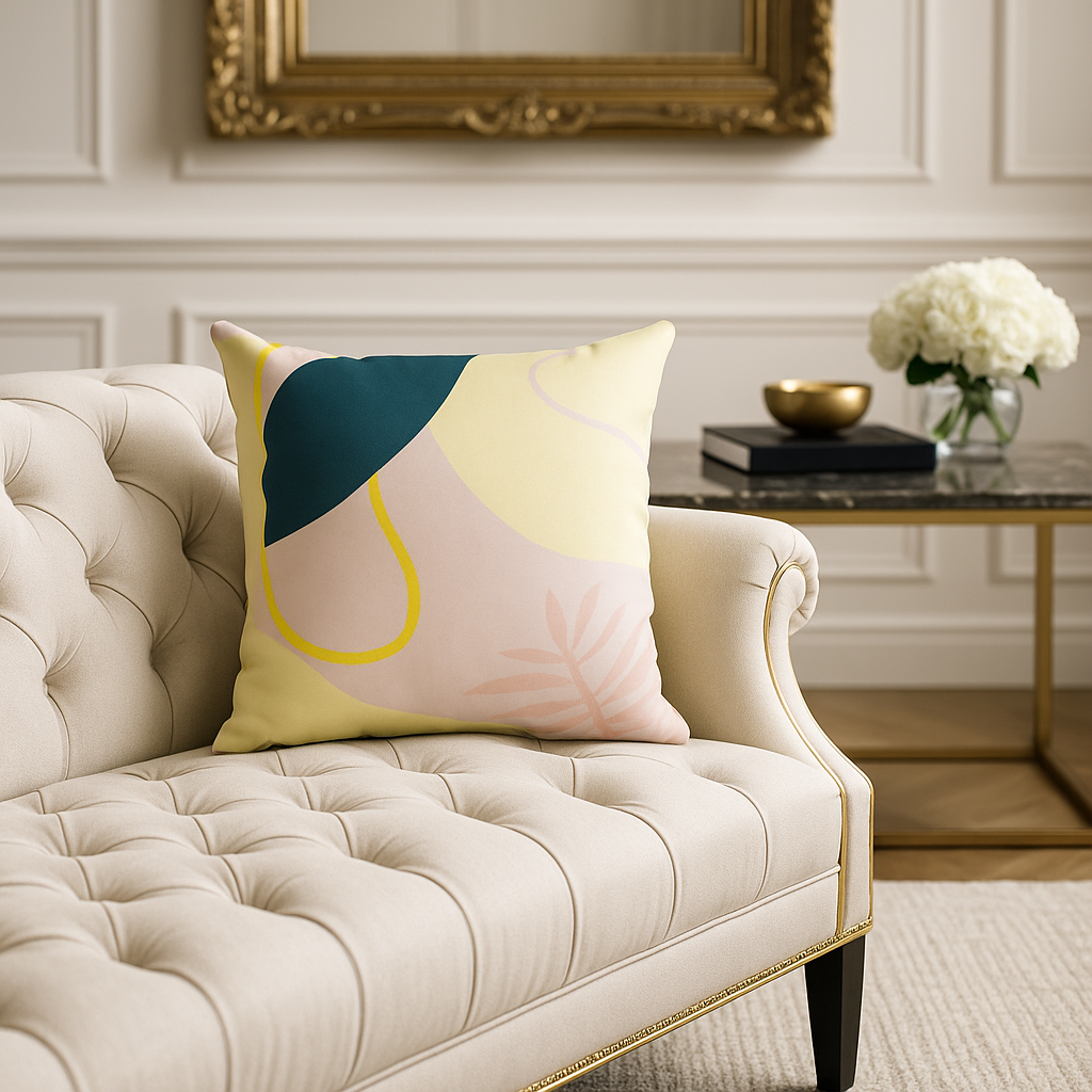 Cojín cuadrado con estampado de hojas verdes 