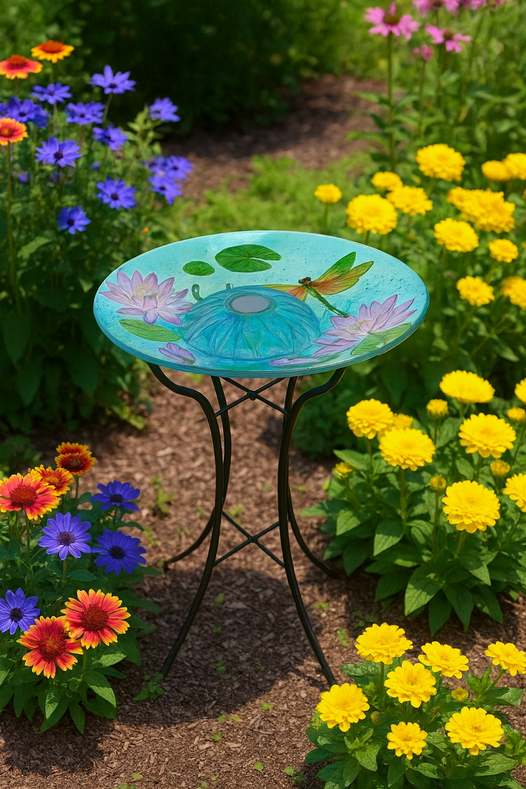 Solstice Glow Libellen-Glasvogelbadewanne