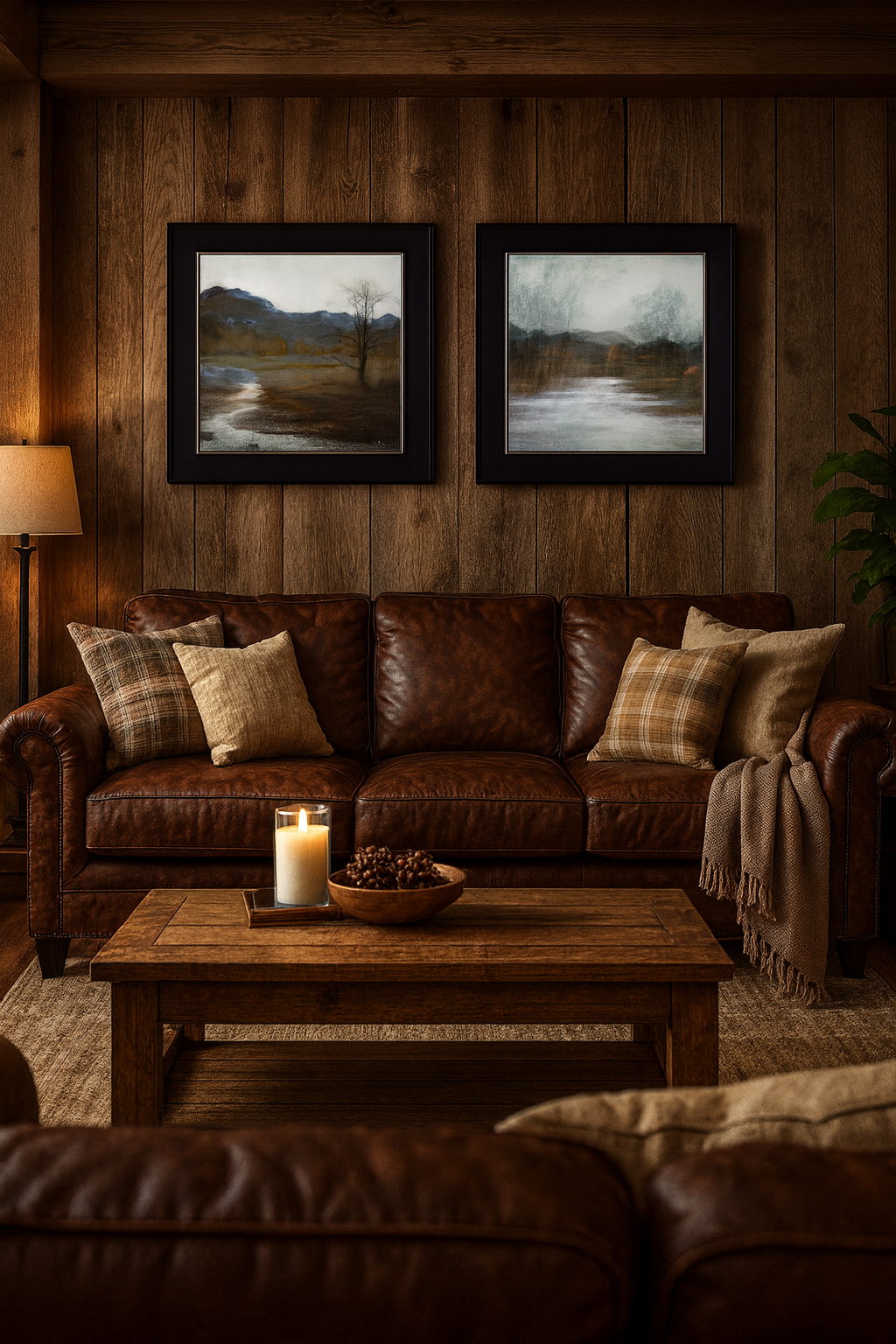 Conjunto de arte mural con paisaje invernal 