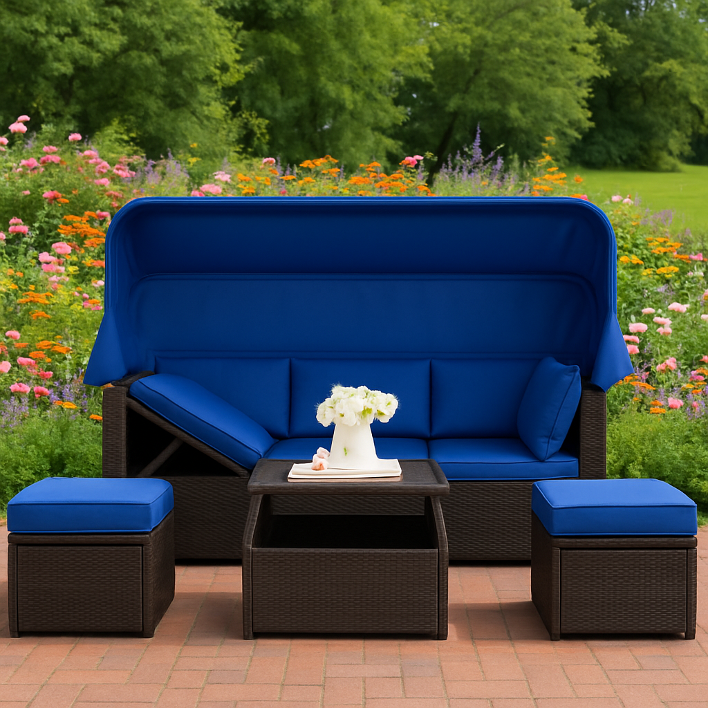 Rechteckiges Outdoor-Tagesbett mit einziehbarem Sonnendach 