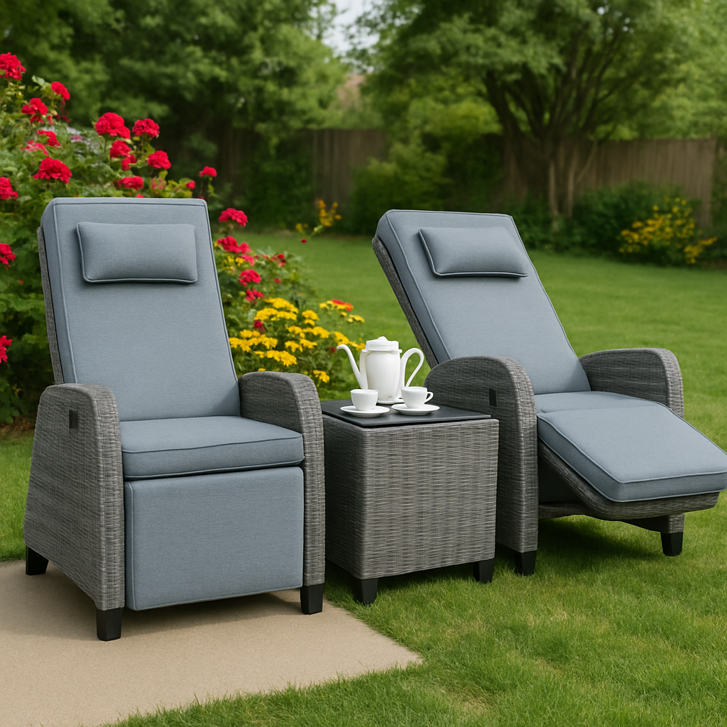 Adjustable Rattan Lounge Set with Coffee Table 2-Person