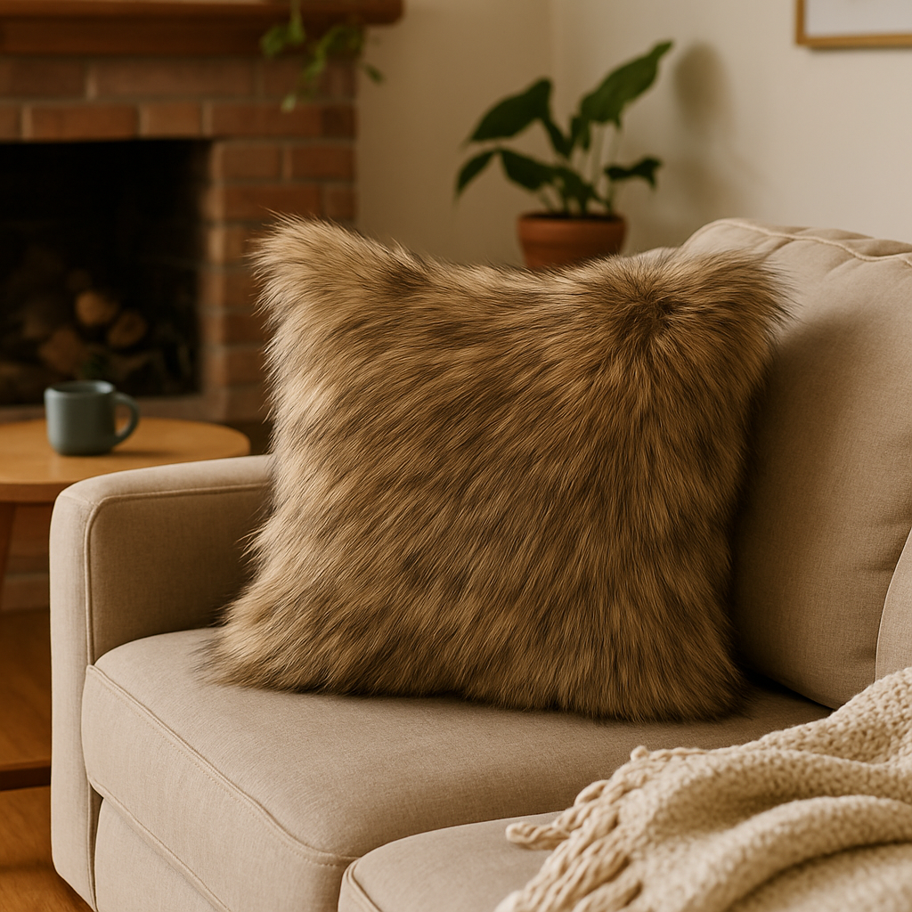 Cojín de lujo con estampado animal de piel sintética gris 