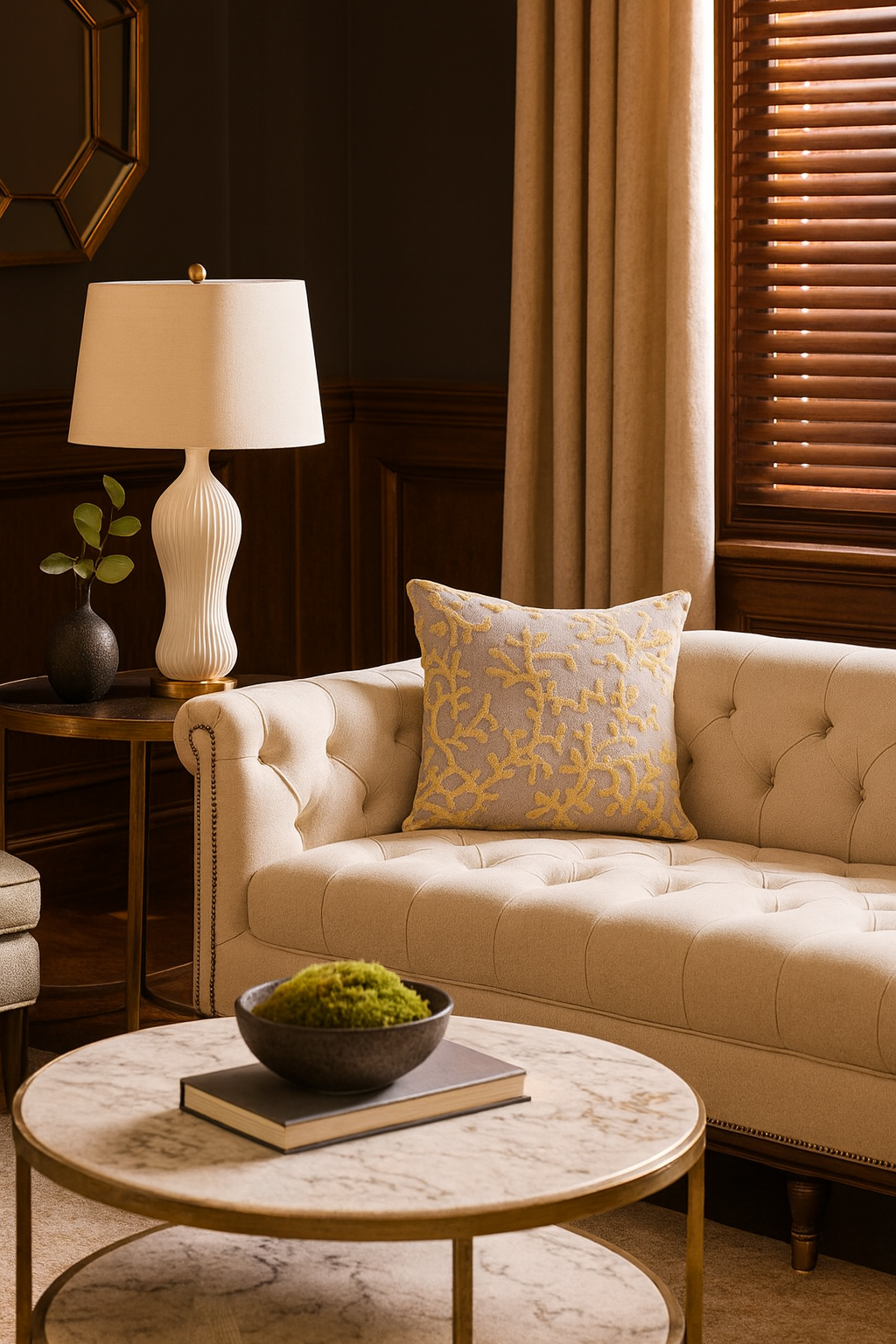 Cojín de lujo con diseño floral amarillo y crema