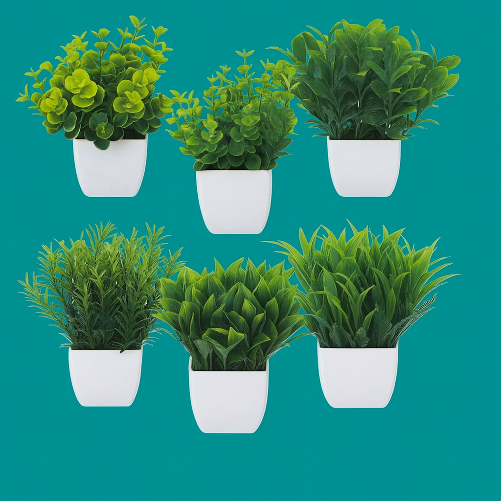 Set de 6 plantas artificiales en maceta Evergreen en miniatura