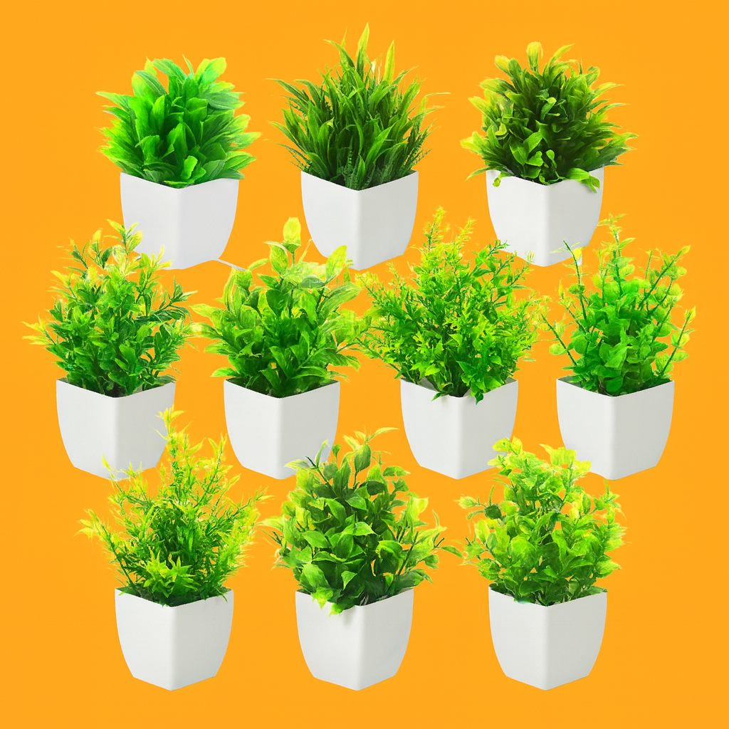 Set botánico en miniatura Luxe Evergreen: Plantas artificiales en maceta (juego de 10)