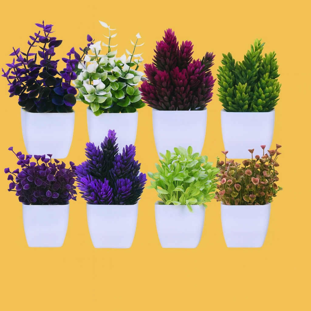 Colección Evergreen Luxe Mini Pot: Plantas artificiales con maceta (paquete de 8)