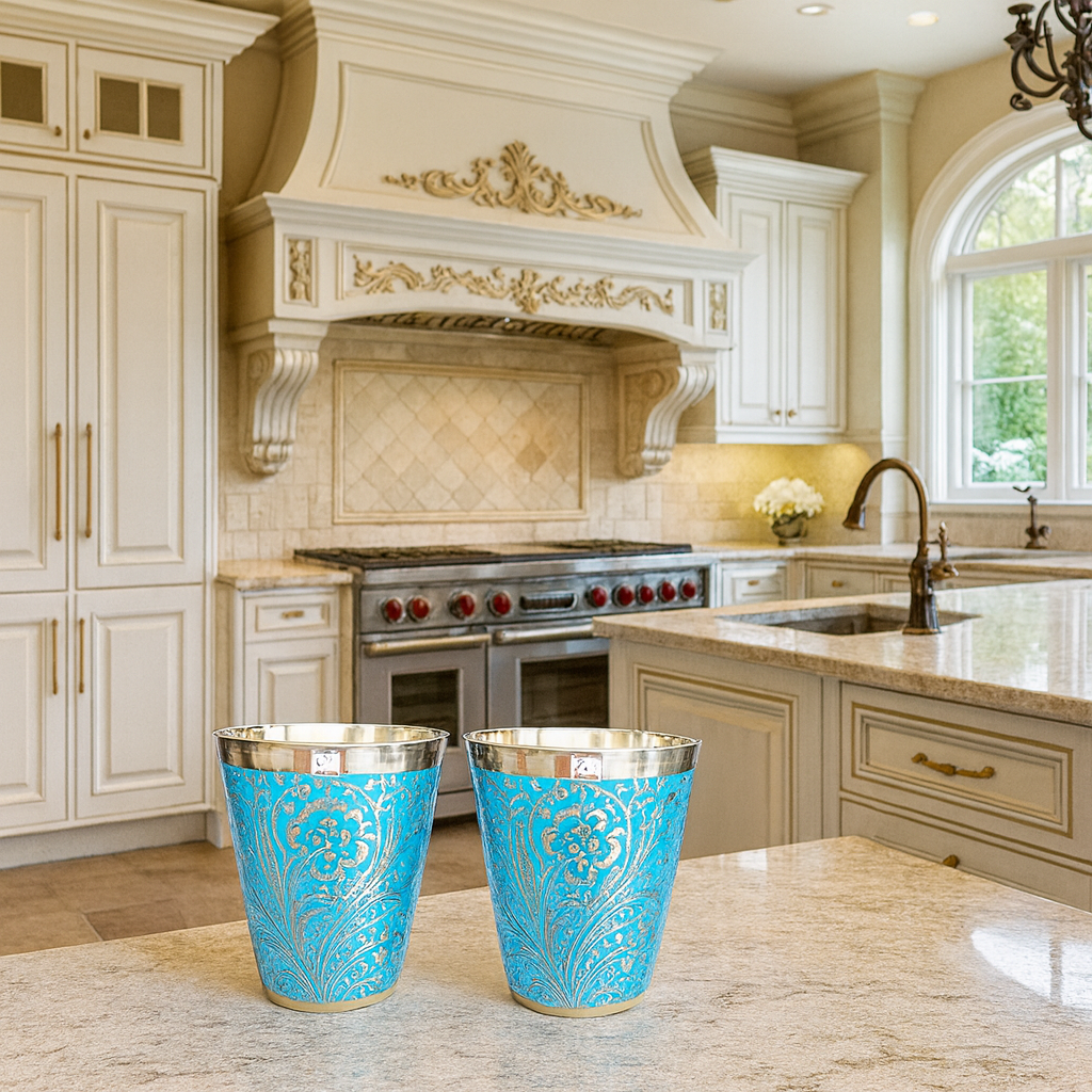 Messinggläser mit Blumenmuster, 2er-Set