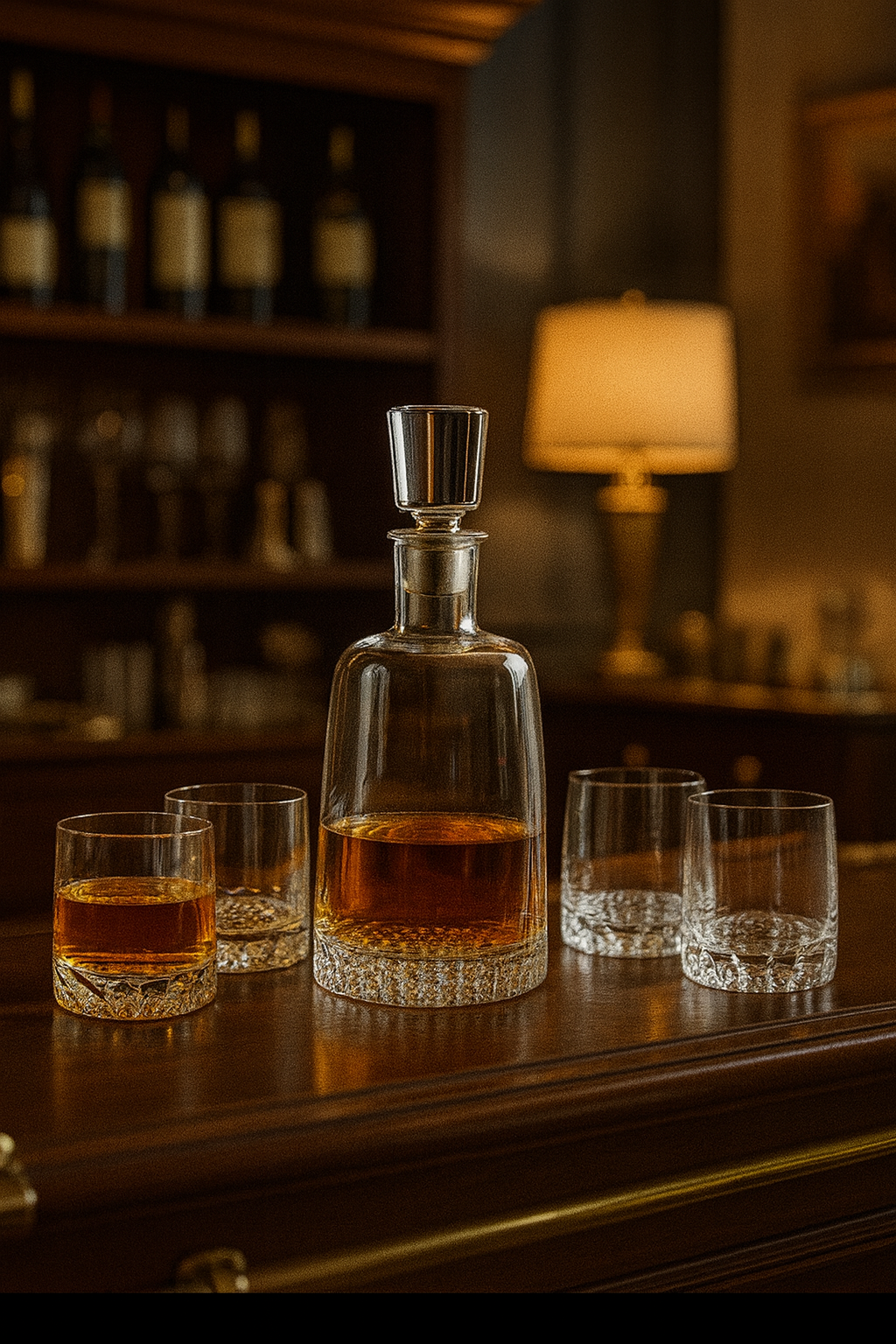 Mundgeblasenes europäisches Kristallkaraffe und Trinkglas-Set – Fünfteilige Kollektion