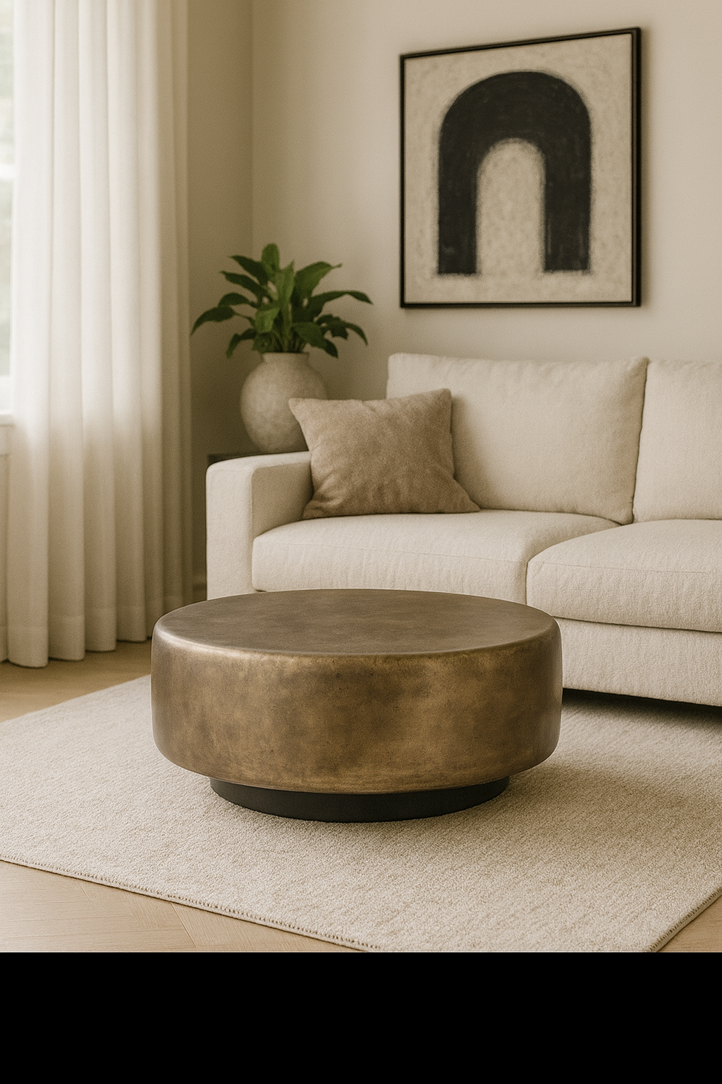 Hightower Drum Cocktail Table – Antique Brass & Bronze Finish