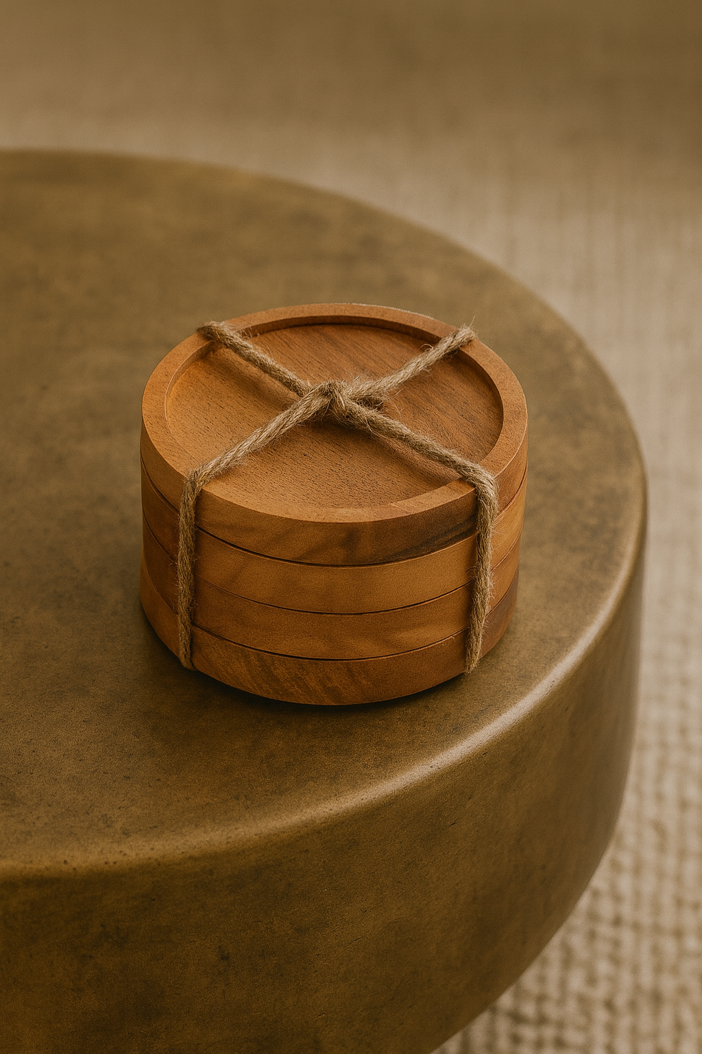 Juego de posavasos redondos de madera con soporte, acabado natural (juego de 6)