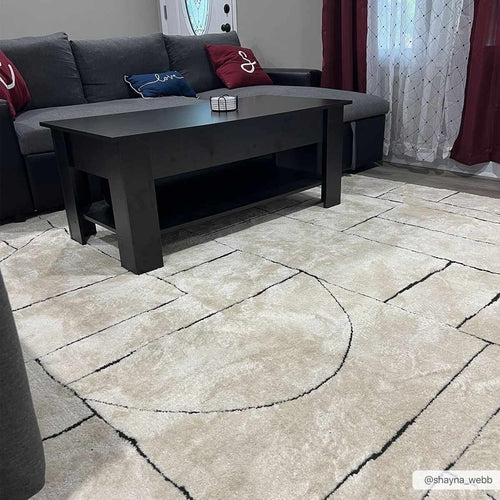 Black and White Geometric Striped Area Rug