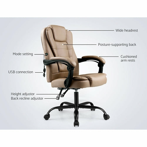 Sillón reclinable de masaje ejecutivo de cuero color espresso con terapia de doble zona