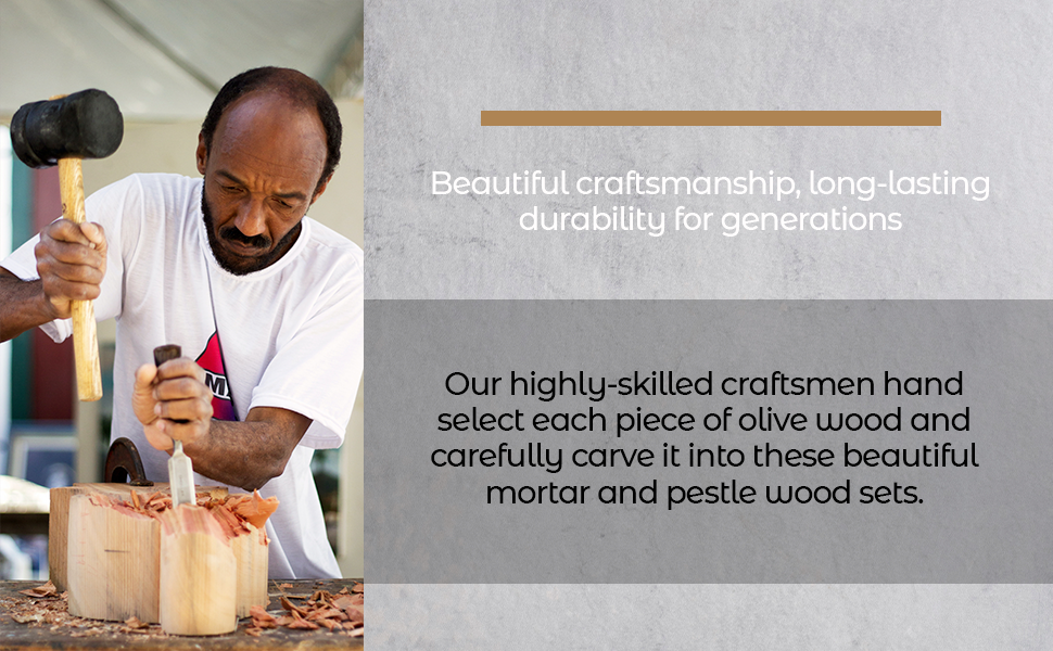 Handgefertigter Mörser und Stößel aus Olivenholz – Rustikales Küchenutensil aus dem Mittelmeerraum