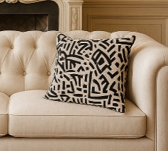 Black and White Abstract Velvet Throw Pillow