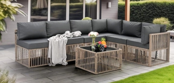 Modulares Rattan-Ecksofa-Set mit verstellbaren Ecksesseln, 7-teilig