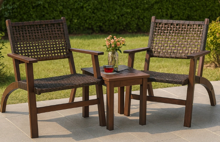 Sundara 3-teiliges Outdoor-Sitzgruppen-Set aus Holz und Rattan