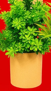 Planta artificial en maceta, moderna y verde, con forma de cilindro (maceta cilíndrica marrón)