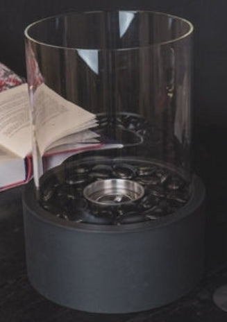 Chimenea de bioetanol redonda de metal negro y vidrio 