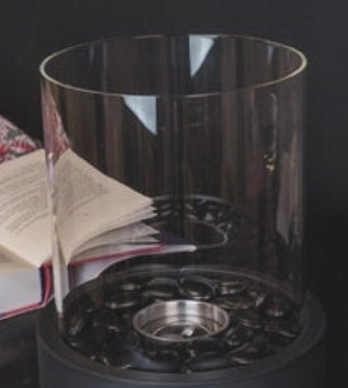 Chimenea de bioetanol redonda de metal negro y vidrio 