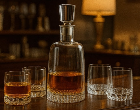 Mundgeblasenes europäisches Kristallkaraffe und Trinkglas-Set – Fünfteilige Kollektion