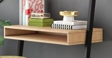 Rustikaler Schreibtisch im Landhausstil aus Eiche und Schwarz mit anlehnbarer Leiter – Kompaktes Design mit 2 Ablagen