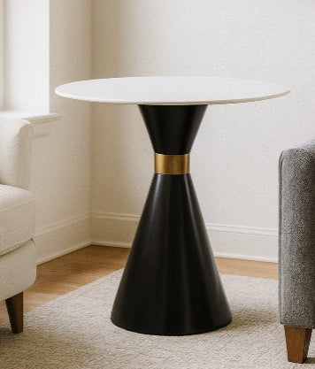 Simone Accent Table – White Marble Top with Bronze Hourglass Base